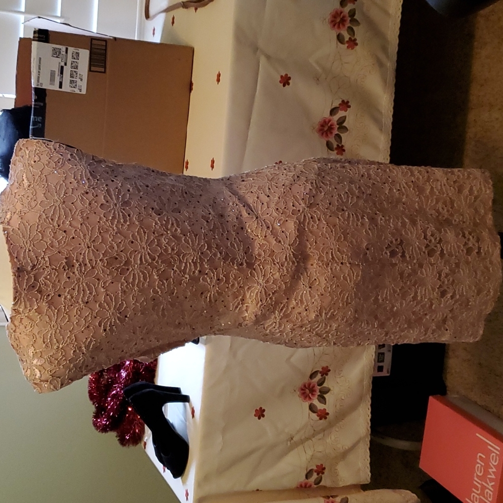 connected apparel Dusty Rose Lace Sleeveless Wrap Sheath Dress - Picture 2 of 3